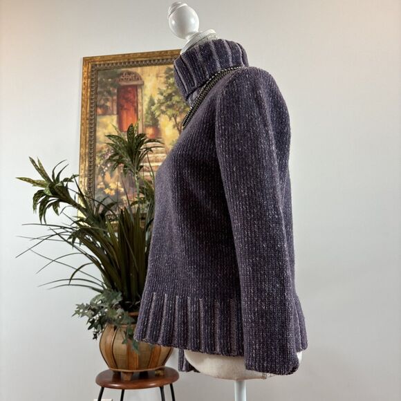 Paraphrase Women Sweater M Turtleneck Purple Long Sleeve Cropped 100% Lambwool - Picture 4 of 10